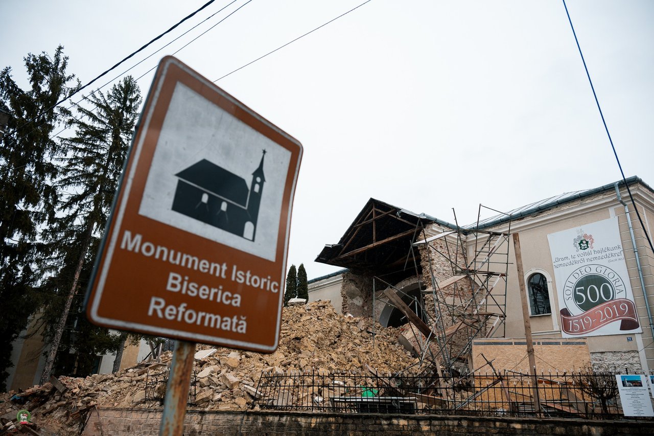 Szilágycseh leomlott templomtornya, 2026. február 4. - Fotó: Királyhágómelléki Református Egyházkerület / Torkos Márk Erik